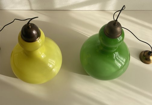 SOSPENSIONI IN VETRO INCAMICIATO VERDE E GIALLO