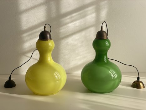 SOSPENSIONI IN VETRO INCAMICIATO VERDE E GIALLO