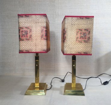 COPPIA LAMPADE DA TAVOLO BASE IN OTTONE