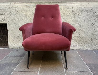 POLTRONA ANNI '50 VELLUTO ROSA CICLAMINO